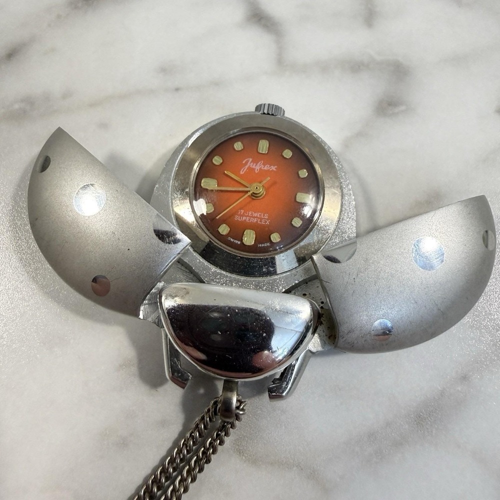 Jufrex Coccinelle Ladybug Swiss Manual Wind Pendant Watch Working Aluminum
